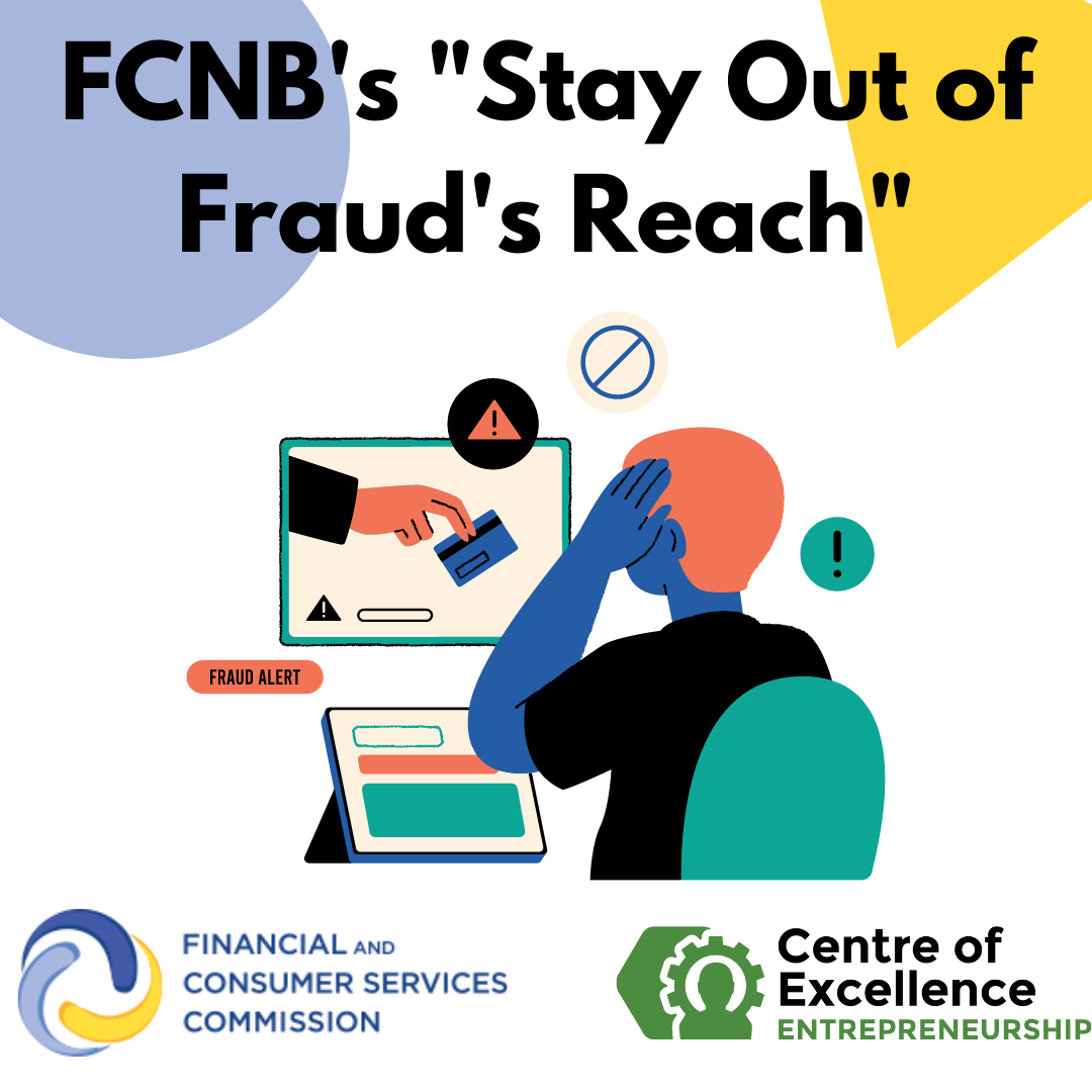 Boy at computer with text that reads "FCNB's Stay out of Fraud's Reach"